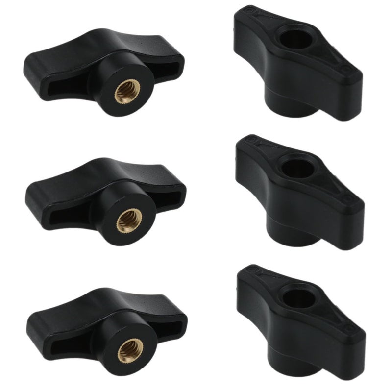 yukata 6 PCS Black Thru Knobs Plastic and Stainless Steel 1/4inch knobs Wing nut knob Clamping Nuts Threaded knob t Track Accessories for lathes, Machinery, Instrumentation - Image 1